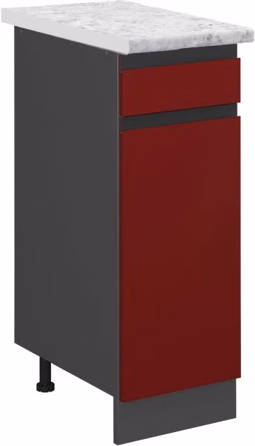 Mobiletto base per cucina Vicco R-Line Rosso e Antracite con piano in marmo, L: 30 cm, H: 81,6 cm, P: 60 cm