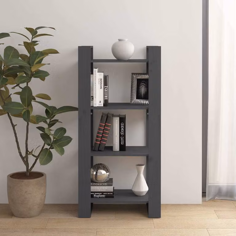 Libreria Divisorio vidaXL in Legno di Pino Rustico Grigio L: 60 cm, P: 35 cm, H: 125 cm