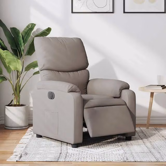 Poltrona Reclinabile Elettrica vidaXL in Tessuto con Schienale e Braccioli, Colore Beige o Grigio – 1