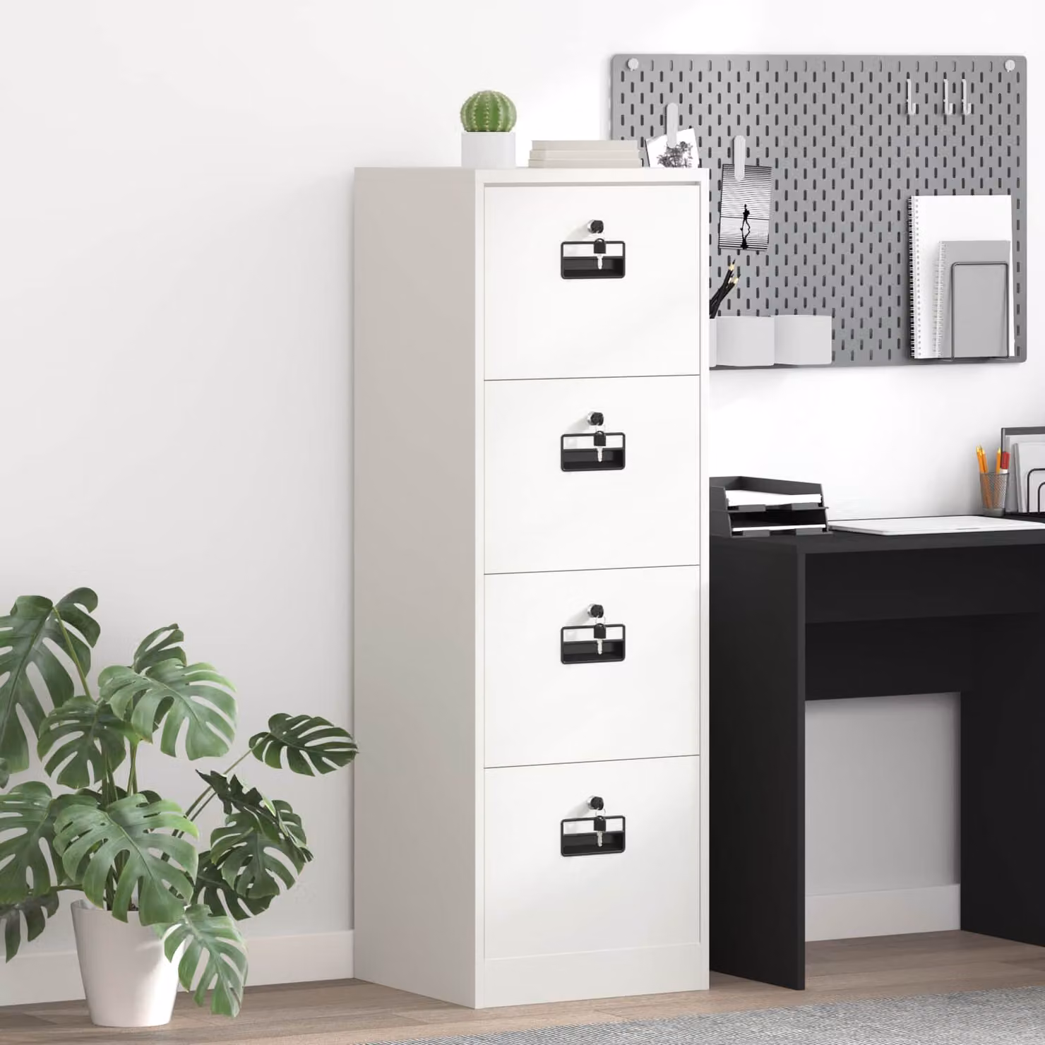 Armadio per file vidaXL in metallo bianco con cassetto e serratura, L/P/H: 45,5 x 42 x 139 cm – 1