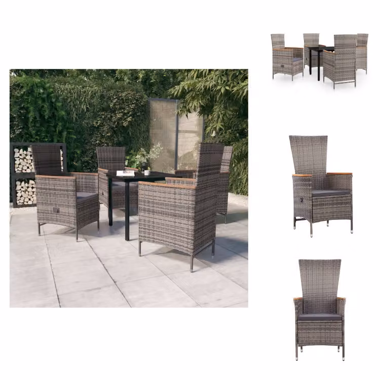 vidaXL Set da pranzo da giardino 5 pezzi con cuscini grigio - Set di mobili da giardino