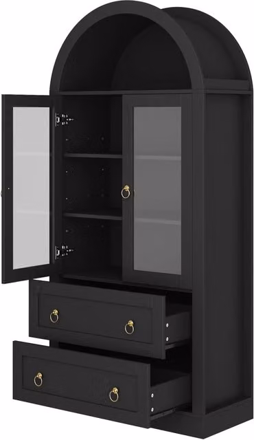 Armadio alto con arco nero 80x36x170 cm con cassetti e ante in vetro per cucina e soggiorno