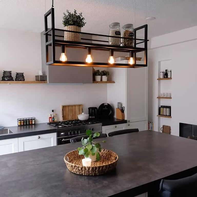 QAZQA - Moderno Industria I Vintage I Lampada a sospensione I Lampada a sospensione I Lampada a sospensione nera con rack a 4 luci - Cage Rack - Acciaio allungato - Adatto per LED E27
