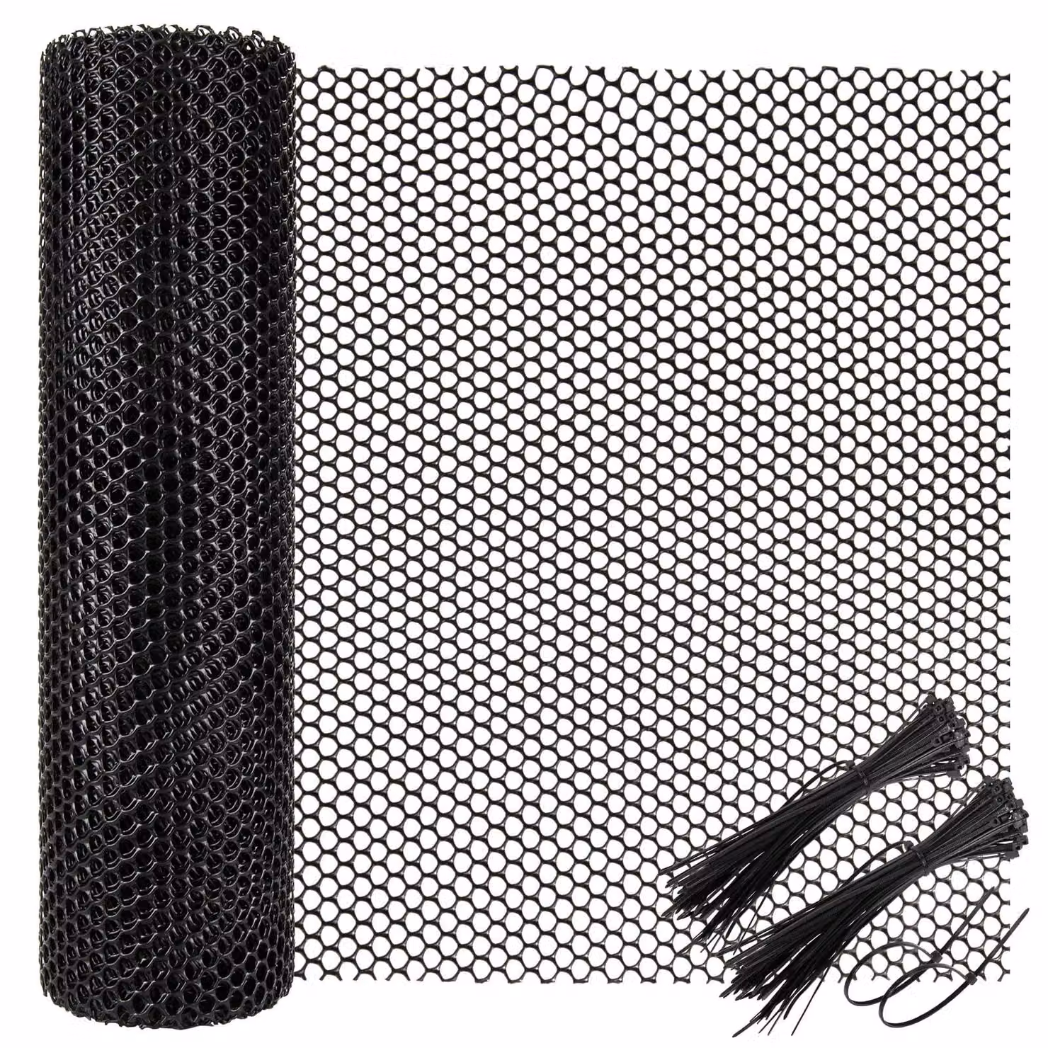 Rete protettiva in plastica, dimensioni 40 cm x 12 m, fori di 8 mm, con 100 fascette
