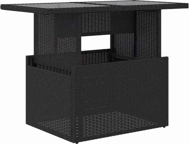 Tavolo da giardino moderno in polyrattan con piano in vetro nero per esterno L: 100 cm, P: 55 cm, H: 73 cm