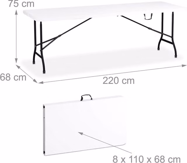 Tavolo da giardino pieghevole rettangolare 180 x 75 x 74 cm facile da trasportare per 8 persone in plastica bianca 13_0015815