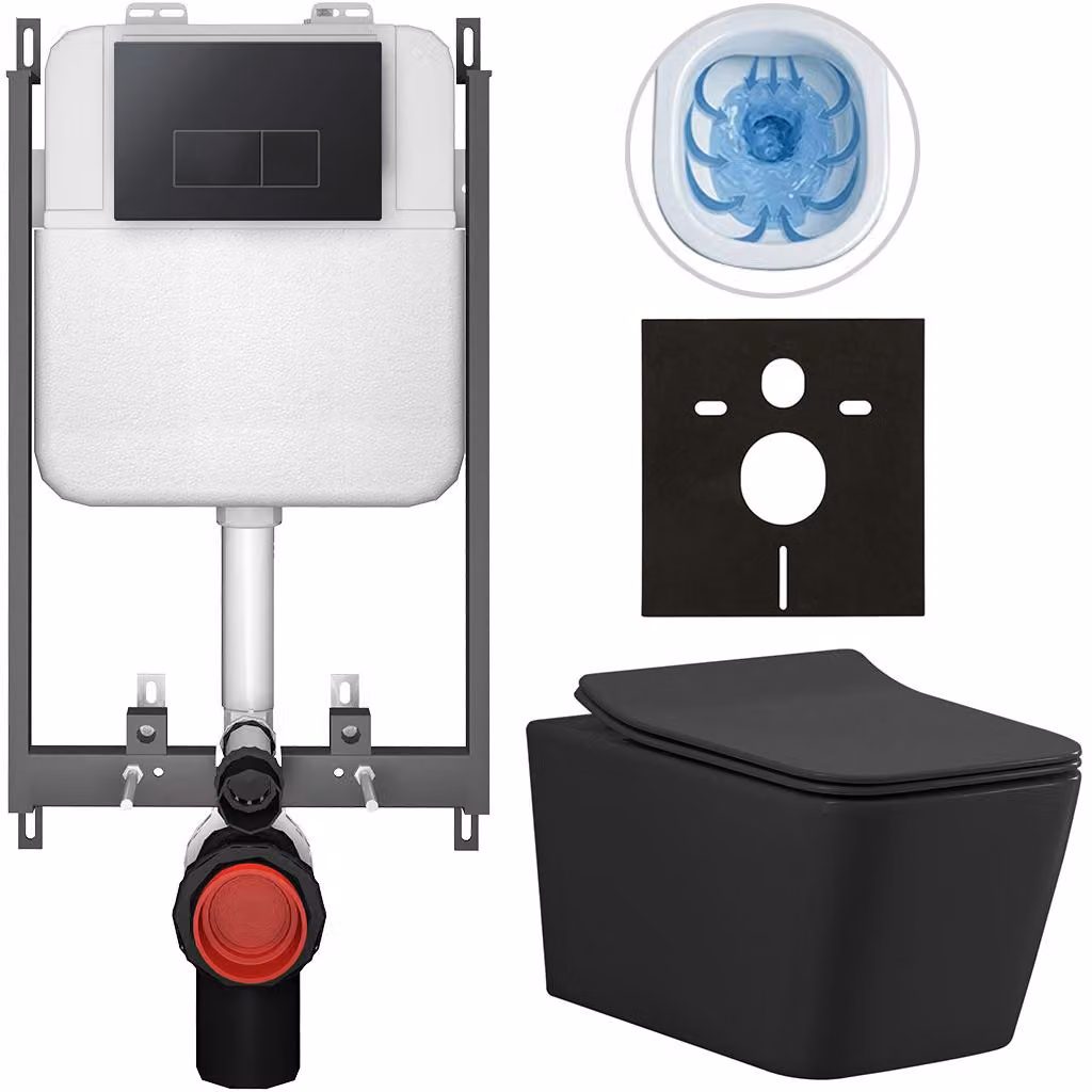 CERANO - Set WC da incasso Forte - nero opaco - pulsante Prime/Modulo, nero - da incasso - 51x36 cm