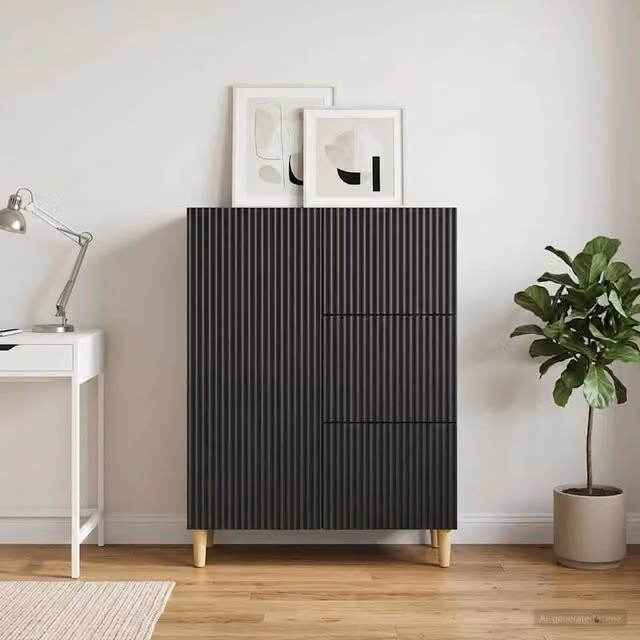 Credenza moderna vidaXL in legno MDF nero L: 66 cm, P: 34,5 cm, H: 90 cm – 1
