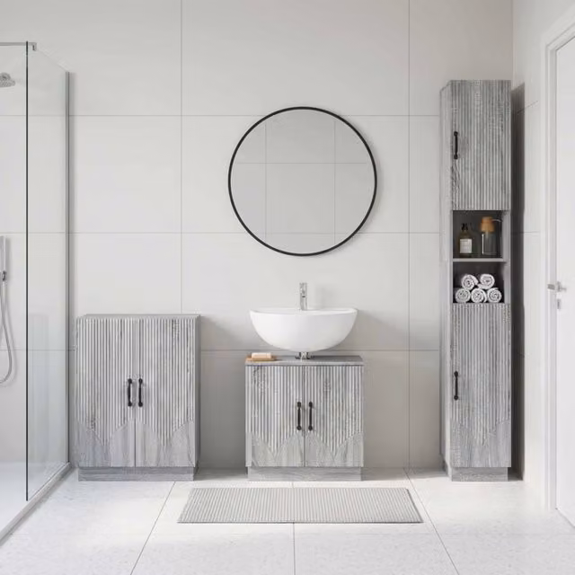 Set di armadietti da bagno in 3 pezzi HOORN Sonoma grigio 3417474
