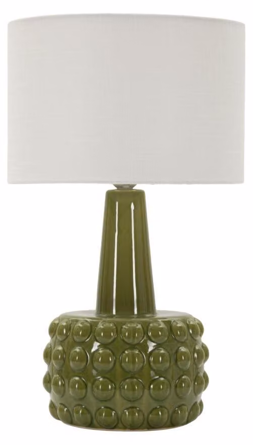 Lampada da Tavolo Gress Verde Ø30x51,5 cm in Ceramica e Ferro e Tessuto Verde e Bianco