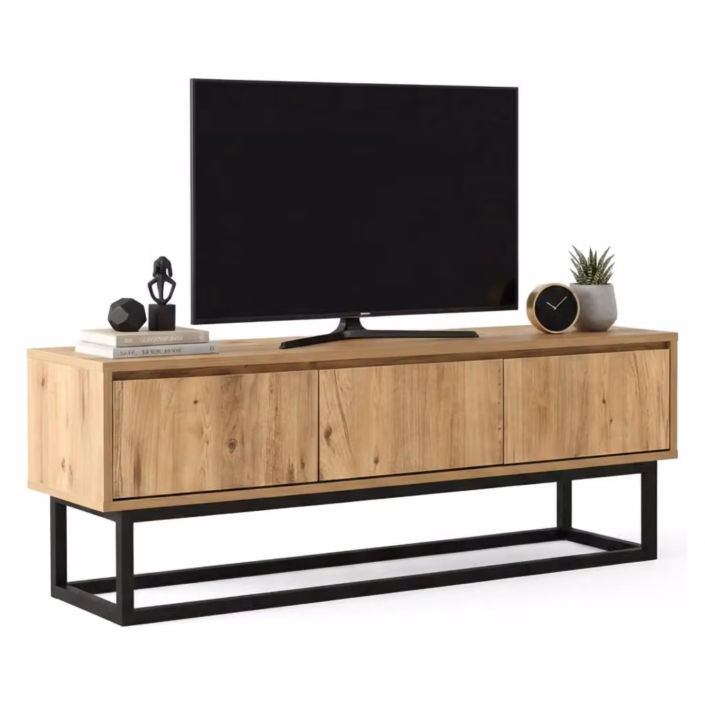 Mobile porta TV Ignazia DMORA, Credenza da soggiorno moderna in legno e metallo, L/P/H: 140 x 40 x 50 cm, Marrone e Nero – 2