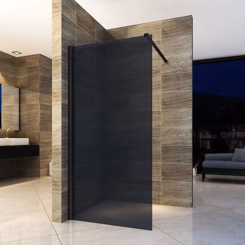Aloni Eco Walk: Parete doccia angolare in vetro satinato nero, 100x200 cm, spessore 8 mm