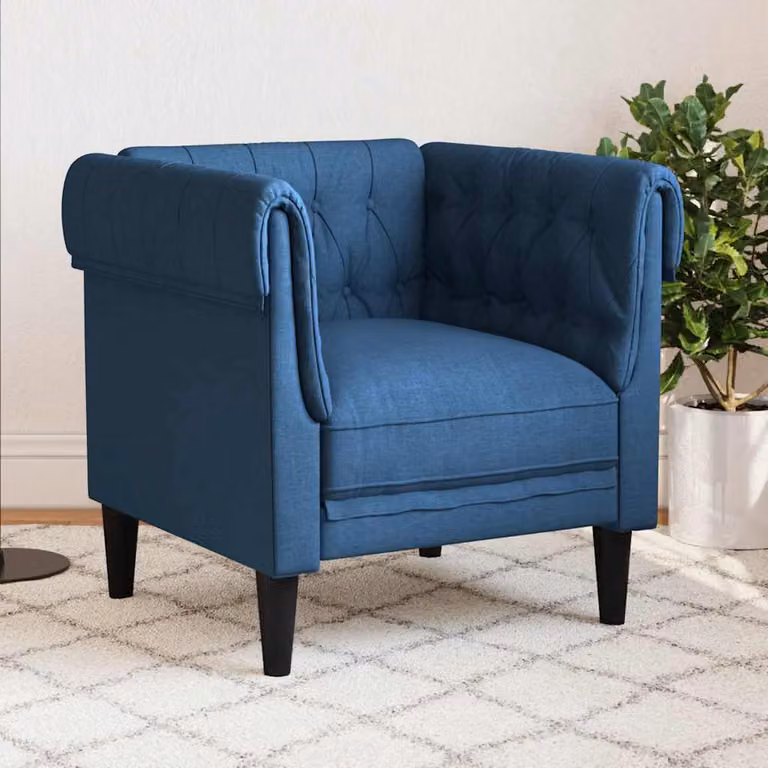 Poltrona Chesterfield vidaXL in tessuto blu con braccioli