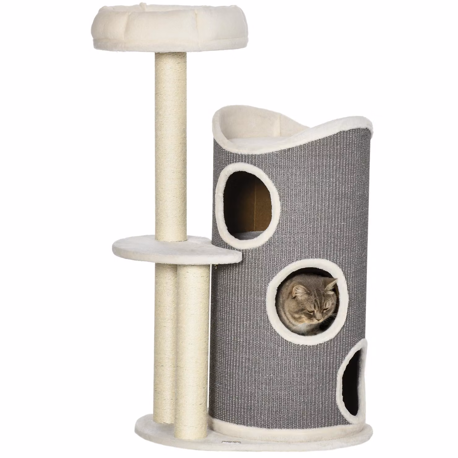 Fortuna Lai Tiragraffi 109 cm Tiragraffi con tiragraffi a colonna e cuccia per gatti, colonne in sisal, moderno in bianco e grigio per gli amanti dei gatti