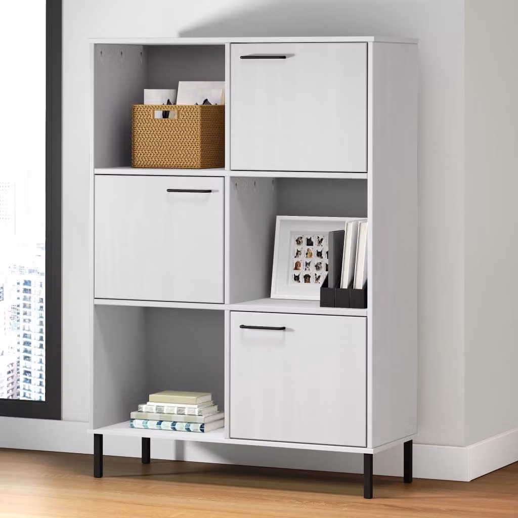 Libreria OSLO vidaXL in legno di pino e metallo bianco, stile rustico, L 90 cm x P 35 cm x H 128,5 cm