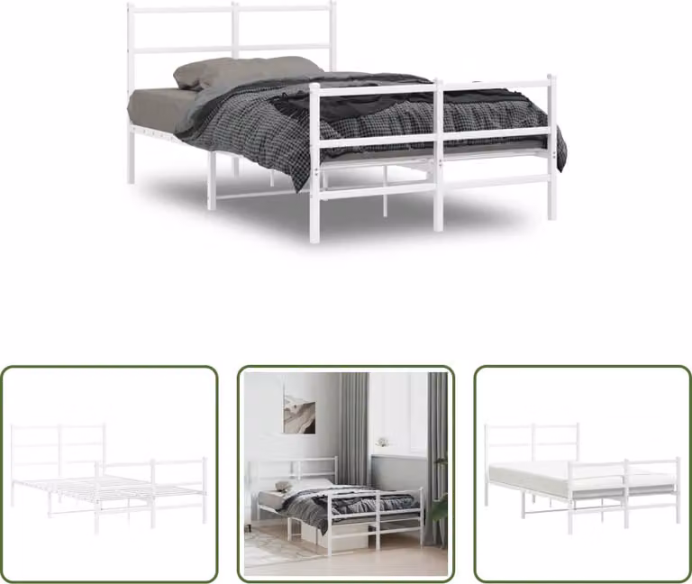 The Living Store Struttura letto con testiera e pediera in metallo bianco 120x190 cm