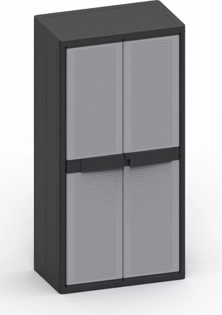 Armadio da esterno modulare Giordanoshop con 2 ante e 4 ripiani in polipropilene, Grigio e Nero, L: 89,7 cm, P: 53,7 cm, H: 180 cm