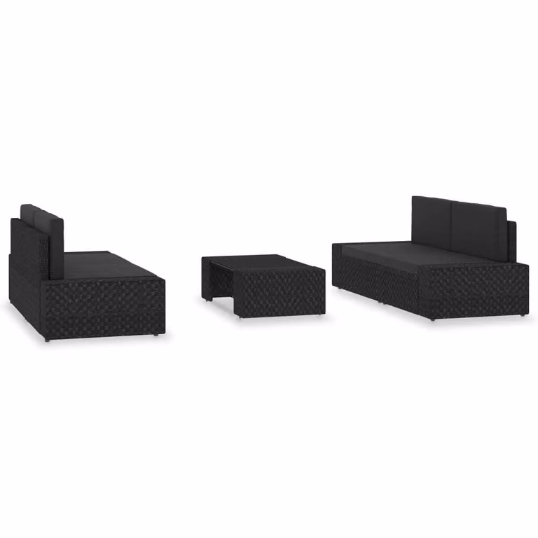 set 5 pezzi da giardino in poly rattan nero
