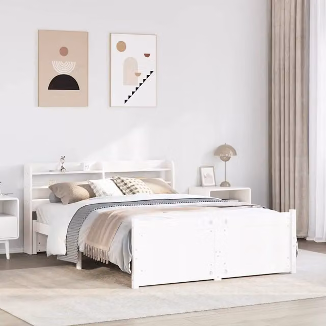 Giroletto con Testiera-Struttura Letto con testiera Bianco 150x200 cm Legno Massello di Pino 945182
