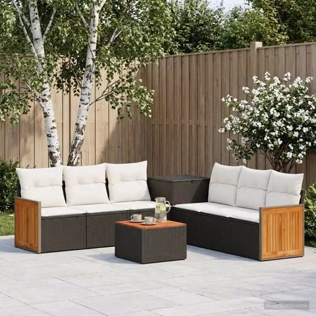 Set di divani 8 pz Nero e Bianco Crema 55 x 55 x 37 cm 3448633