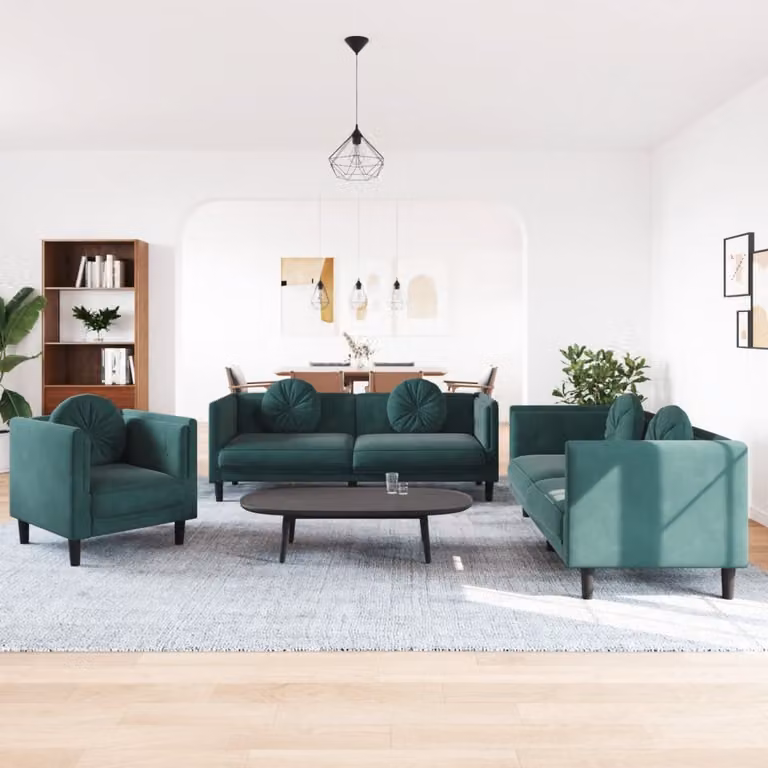 Maison Exclusive - Set divano a 3 pezzi con cuscini in velluto verde scuro