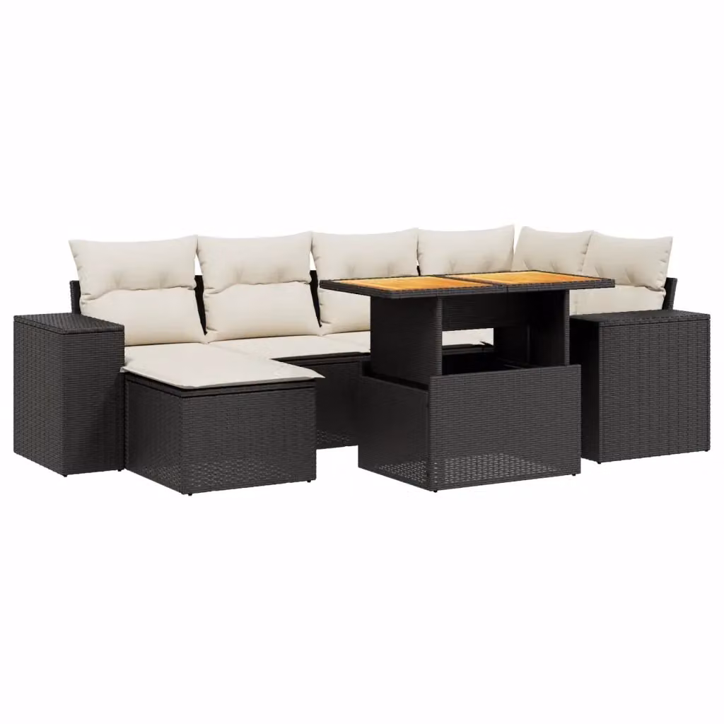 Set Divani da Giardino a L vidaXL in Polyrattan Nero con 7 Cuscini e Tavolino da Esterno – 2