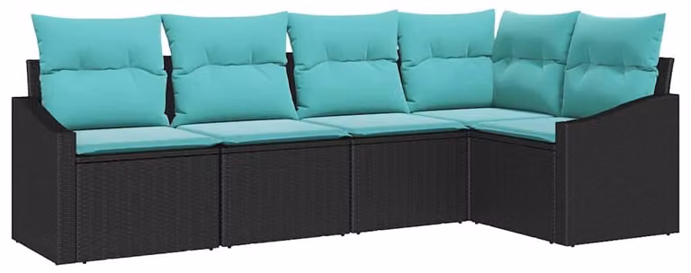 Set di divani con cuscino 5 pcs Nero polyrattan