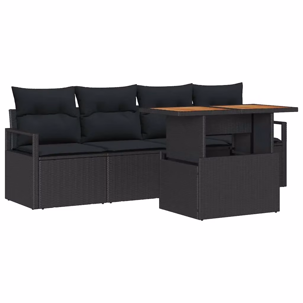 Set Divano da Giardino vidaXL a 5 Pezzi a Forma di U con Tavolino Nero – 2