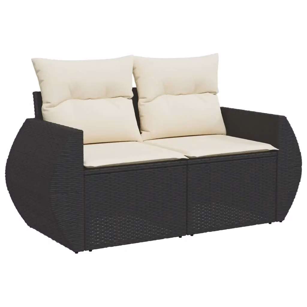 Divano da giardino a 2 posti vidaXL in polyrattan nero e bianco con cuscini inclusi – 2
