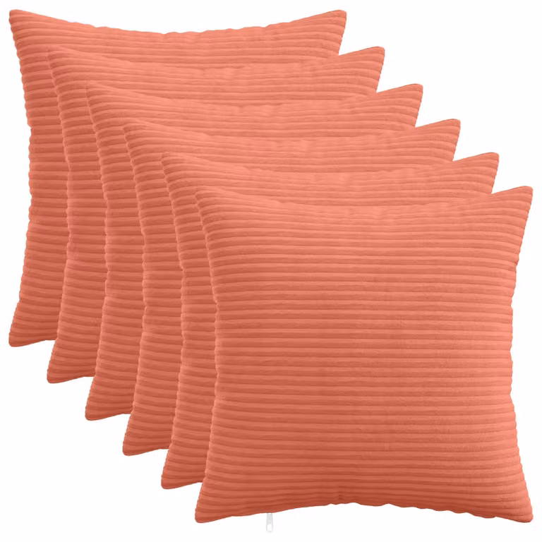 Set di 6 federe vidaXL HEERLEN in velluto a coste, Rosso Arancio, L 50 x L 50 cm