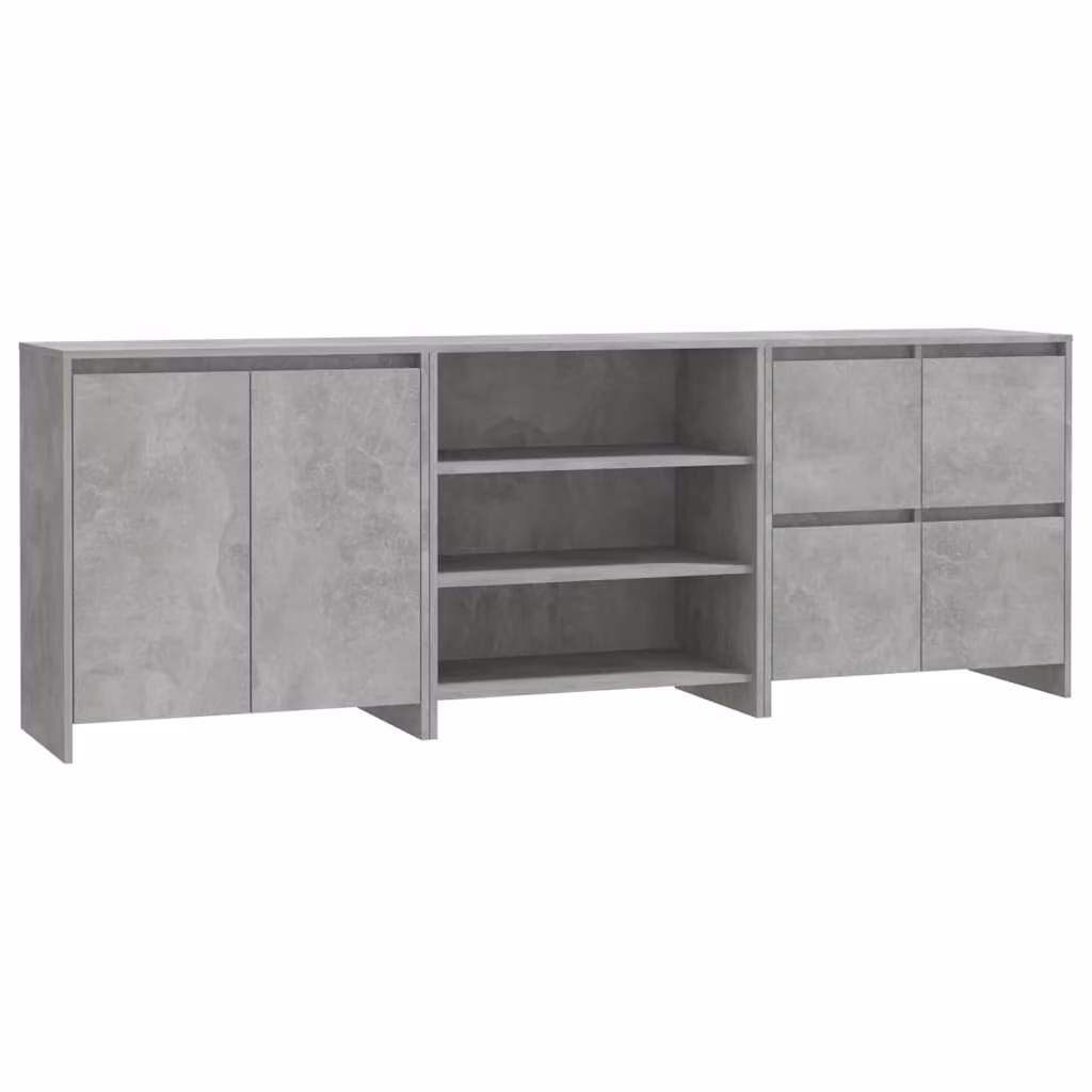 Credenze 3 pz Grigio Cemento in Legno Multistrato
