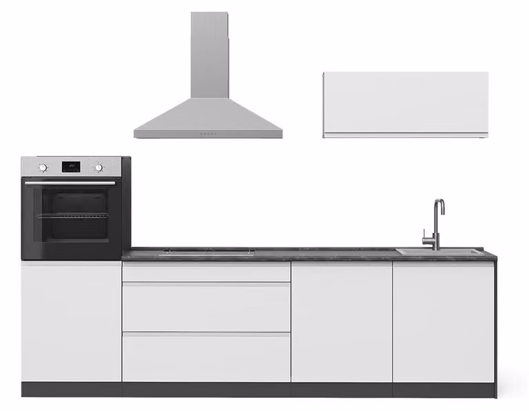 Cucina componibile Vicco R-Line Bianco/Antracite 280 cm piano di lavoro Platino, Model 70607