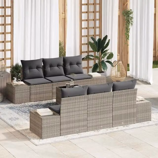Set Divano da Giardino 7 pz Grigio chiaro polyrattan 3346952