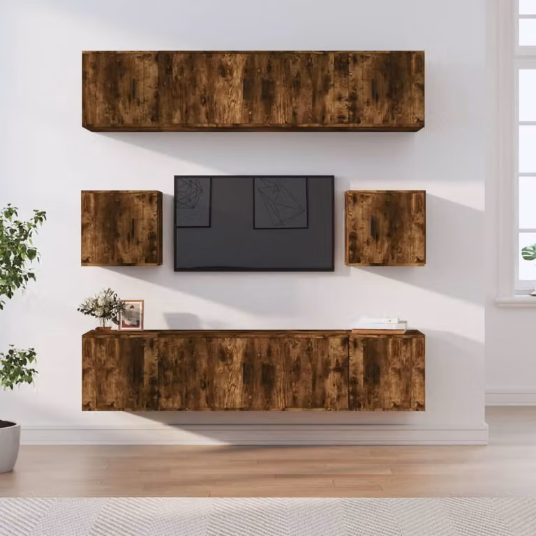 Set Mobili Porta TV vidaXL 8 Pezzi in Legno Multistrato e MDF Colore Marrone Rovere Fumo Opaco