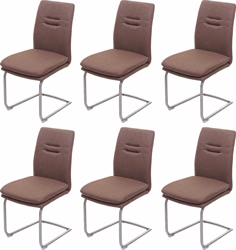 Set da 6 sedie da pranzo | A x L x P 92 x 47 x 57 cm | Altezza della seduta 49 cm | Tessuto/tessuto, acciaio inossidabile spazzolato | Marrone | Sedia da cucina, sedia a sbalzo