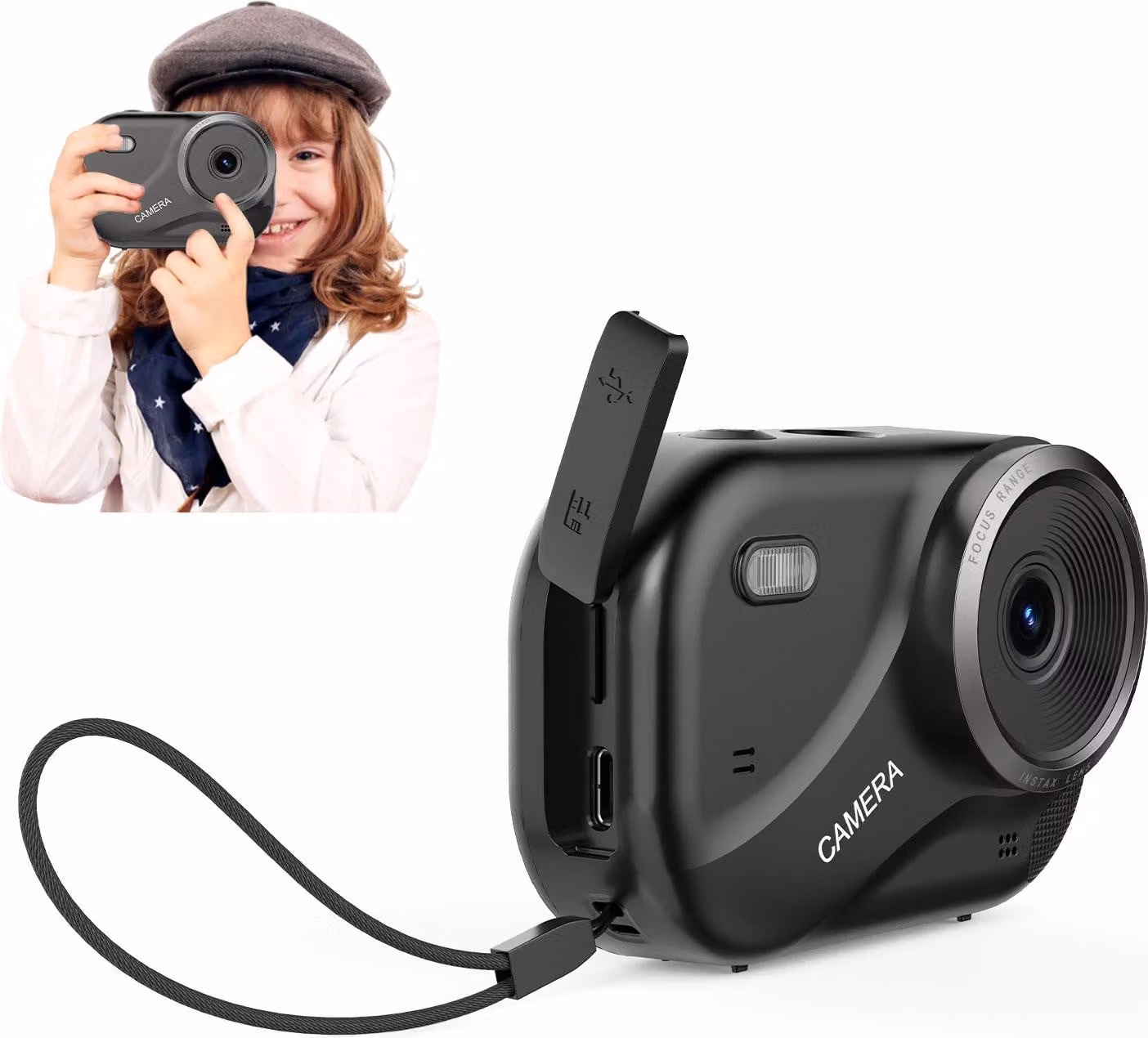 fotocamera digitale 4K, zoom 16x, 48 MP, con torcia, scheda da 32 GB per adolescenti, ragazzi, ragazze, formato da viaggio, nero