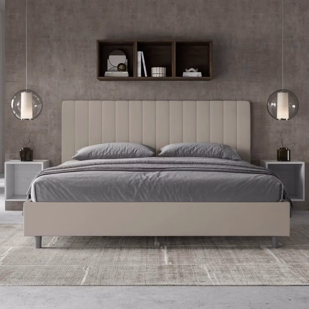 Letto Matrimoniale King Size Agueda Giordanoshop in Similpelle Beige L: 180 cm, P: 210 cm, H: 230 cm – 2