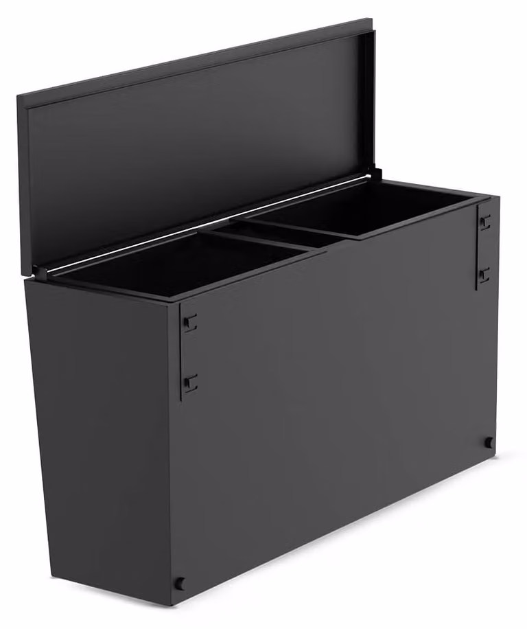 Contenitore per rifiuti a doppia vasca, ideale per cucine da esterno, con 2 scomparti, da montare sulla stazione barbecue, colore nero, per uso in giardino