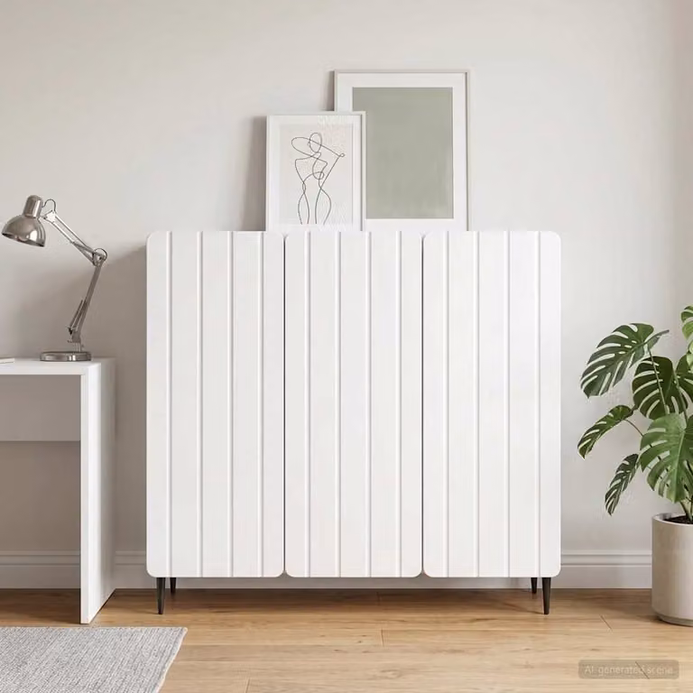 Credenza moderna vidaXL in bianco lucido, L 89 x P 34,5 x H 82 cm in legno ingegnerizzato e metallo