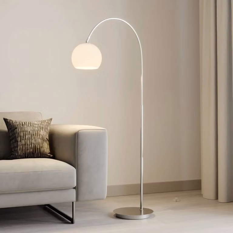 Lampada ad arco Cynthia Lindby, Alluminio / Grigio / Zincato, Soggiorno / Sala da pranzo, Vetro, Moderno, Lampada da terra