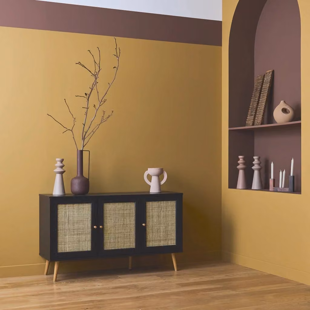 Credenza Sweeek in legno con dettagli in rattan e finitura nera opaca, stile boho, L: 120 cm, H: 70 cm – 2