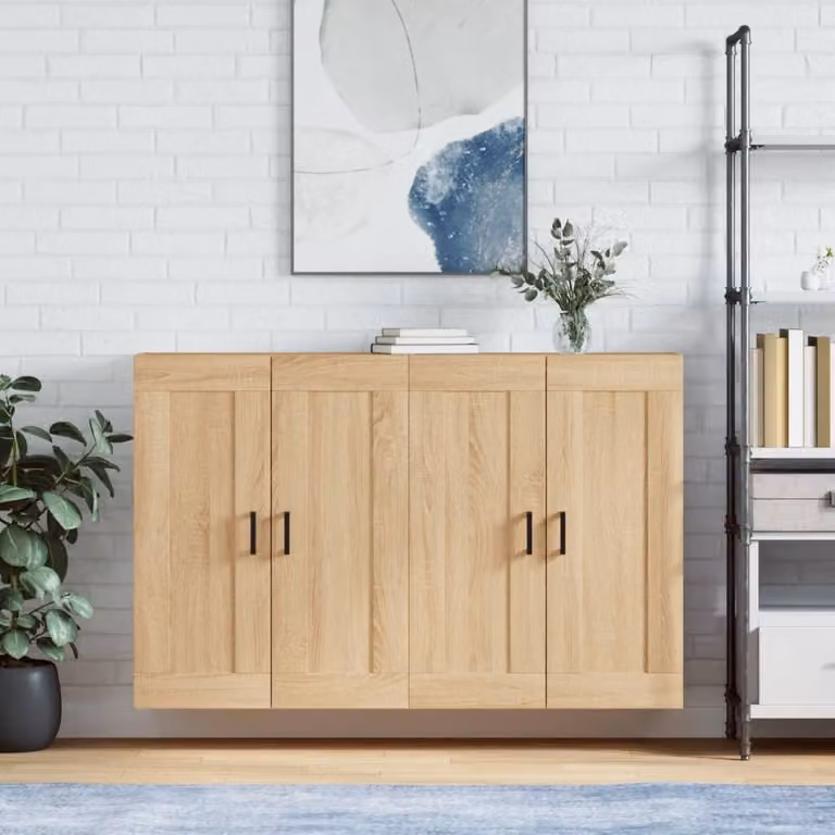 Set di 2 armadietti a parete vidaXL in legno e metallo color rovere, design moderno con ante a battente e ripiani interni