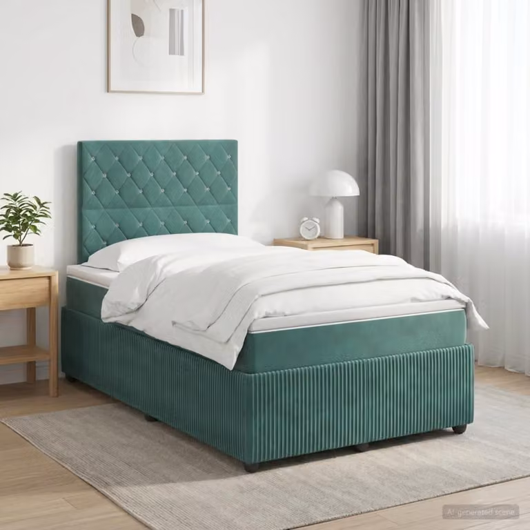 Maison Exclusive - Letto boxspring con materasso verde scuro 120 x 190 cm in velluto