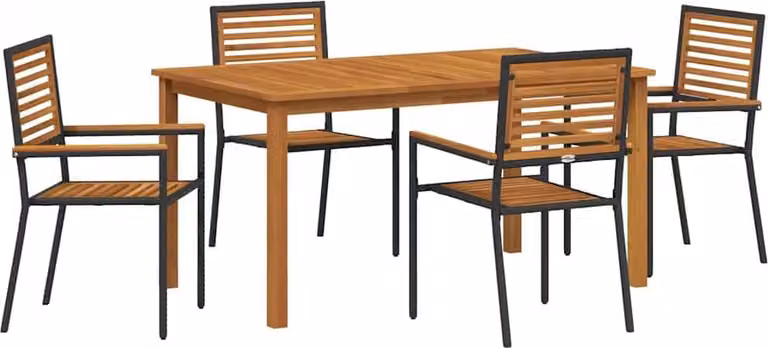 Set da Pranzo per Giardino 5 pcs Nero Legno di Acacia Massello