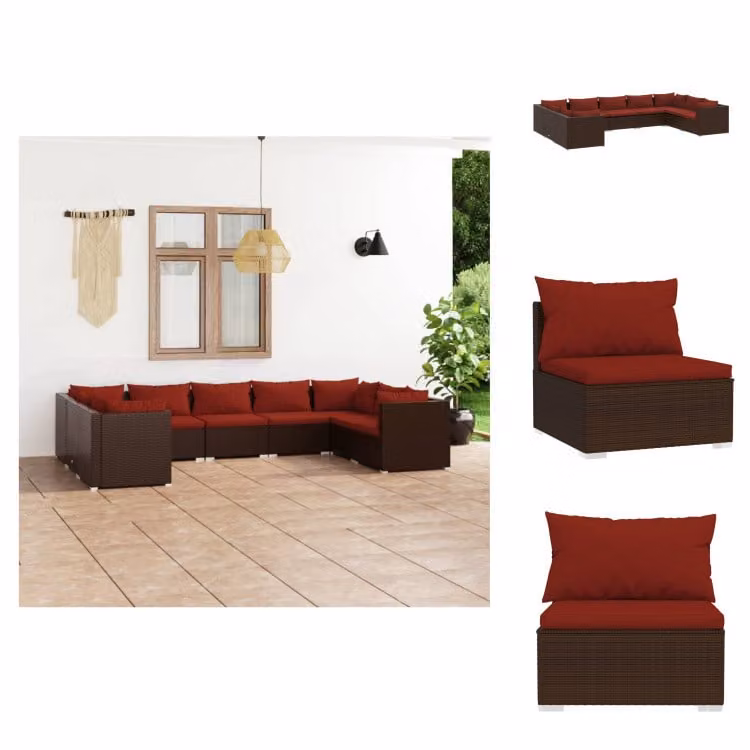 vidaXL Set 9 pezzi con cuscini in rattan marrone - Set di mobili da giardino
