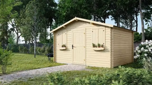 Casetta da giardino in legno ALTANKA modello DOM337 colore naturale, superficie 12 m2, L/P: 4 x 3 m, spessore pareti 28 mm