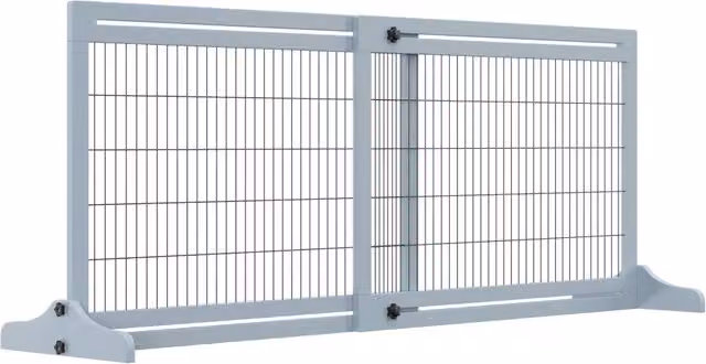 Cancelletto estensibile per cani Xylo in legno di pino e acciaio, Blu-grigio, L: 104-180 cm, P: 36 cm, H: 69 cm