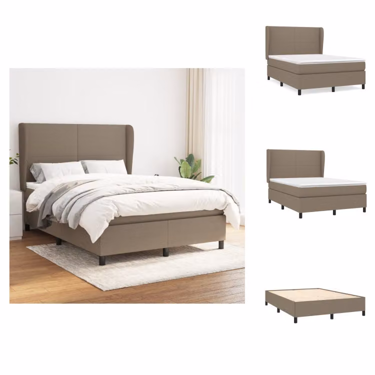 vidaXL Letto a molle con materasso in tessuto taupe 140x200 cm - Letti e strutture letto