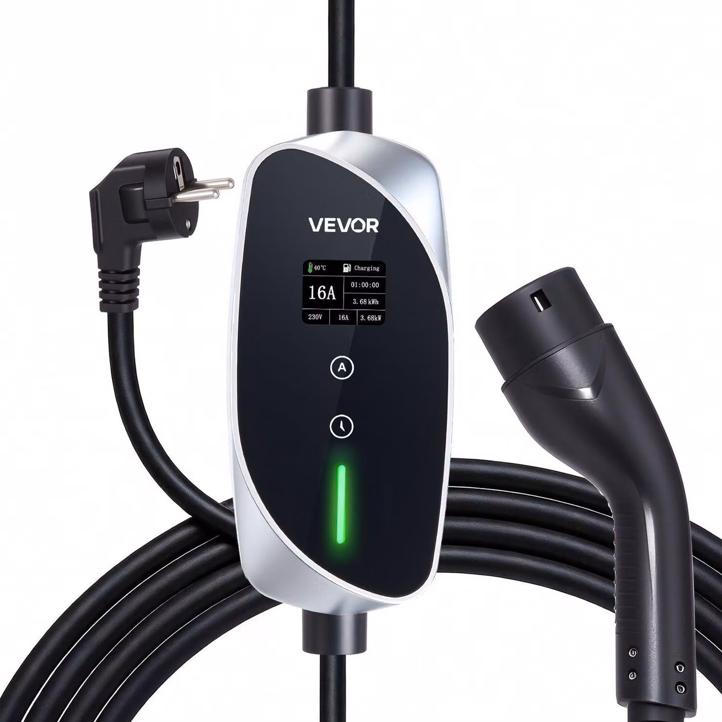 Wallbox mobile, 3,6 kW 16 A, caricatore portatile per veicoli elettrici di tipo 2, caricatore monofase per veicoli elettrici con cavo di ricarica da 6 m, spina Schuko 16 A, LCD, stazione di ricarica regolabile per veicoli elettrici, scatola di controllo I
