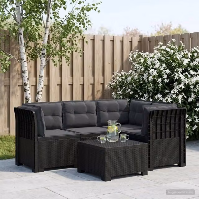 Divano da Giardino 4 Posti con Cuscini Aspetto Rattan PP 3443979